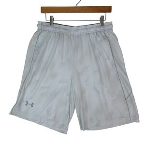 Under Armour Raid Athletic Shorts Mens Large White Gray Geometric Style 1253528